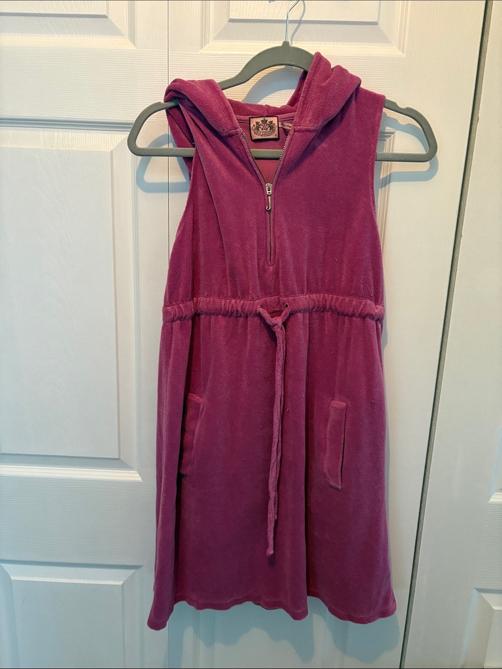 Juicy Couture Terry Sleeveless Hooded Drawstring Dress in Magenta